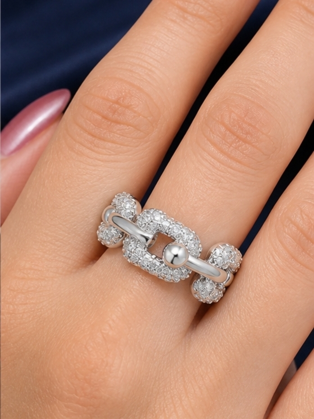 Sterling Silver Crystal Link Ring in Silver